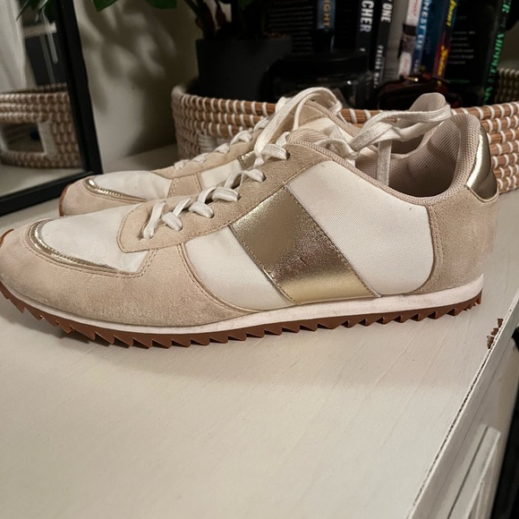 J. Crew Cream and Metallic Trainers Sneakers with Retro Design Size 10 - Picture 3 of 10